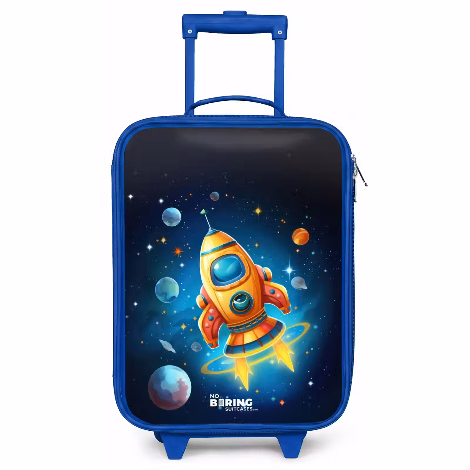 Children's suitcase - Blue - Orange rocket in the starry sky — 1