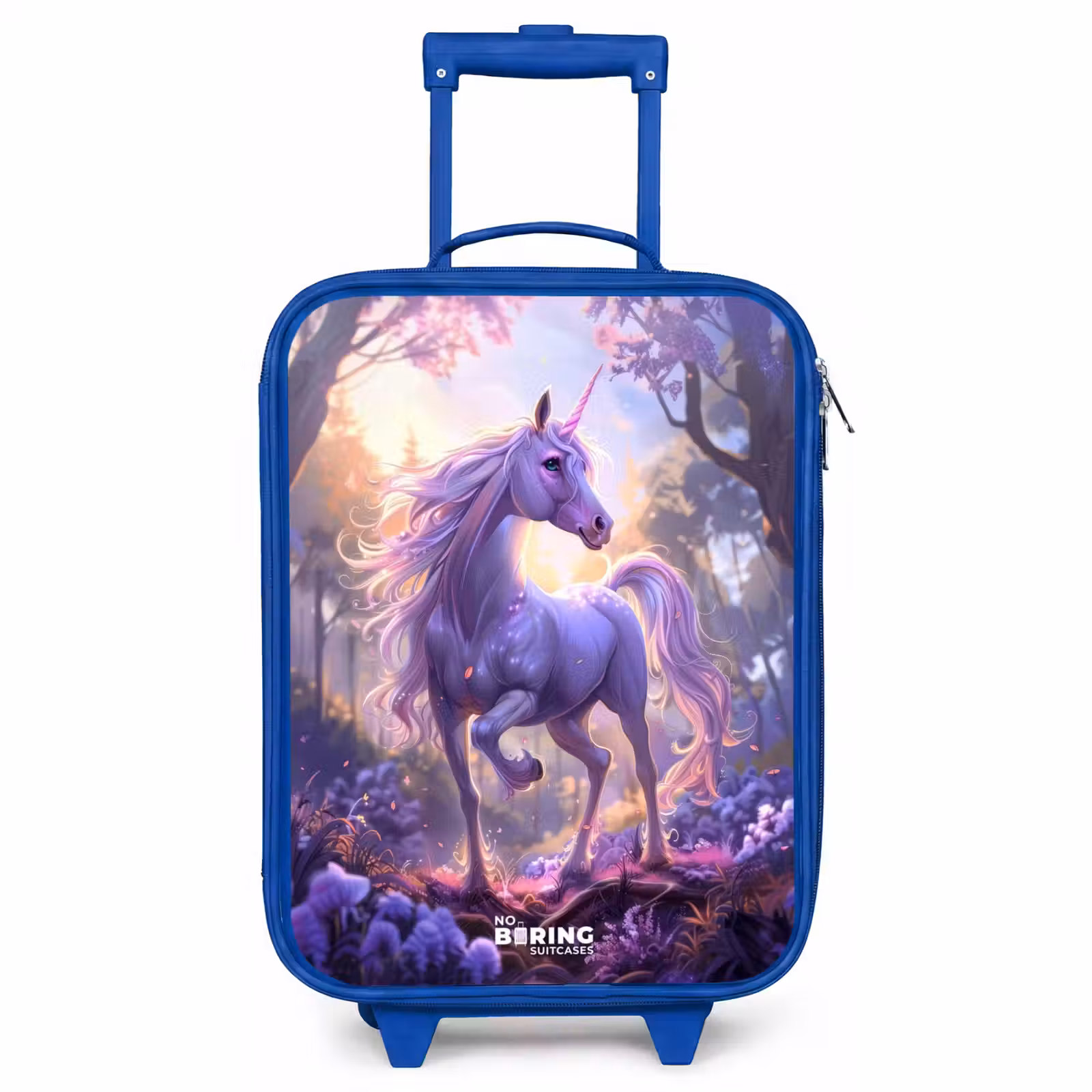 Children's suitcase - Blue - Portrait of a Unicorn among Purple Flowers — 1