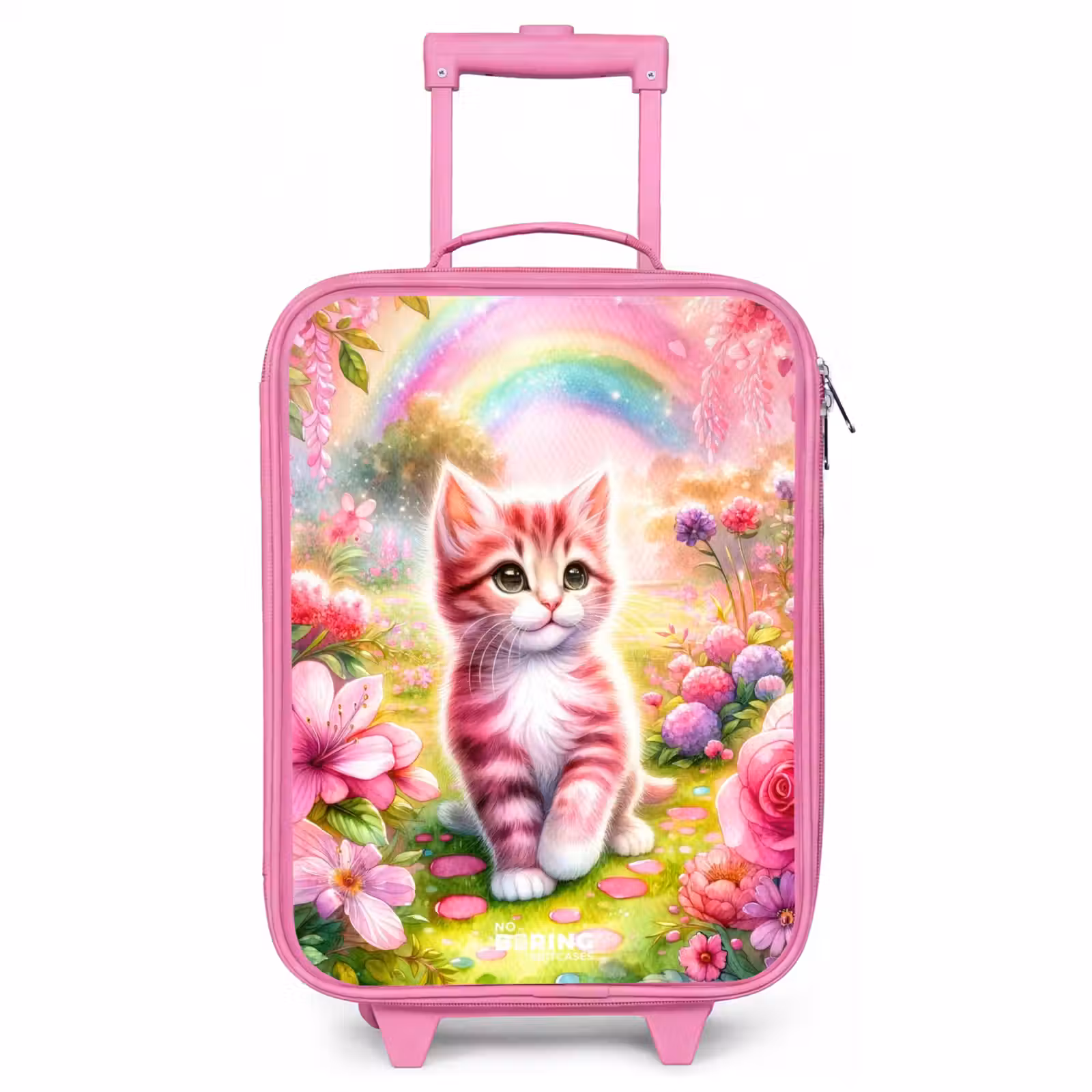 Children's suitcase - Pink - Kitten with rainbow and flowers — 1