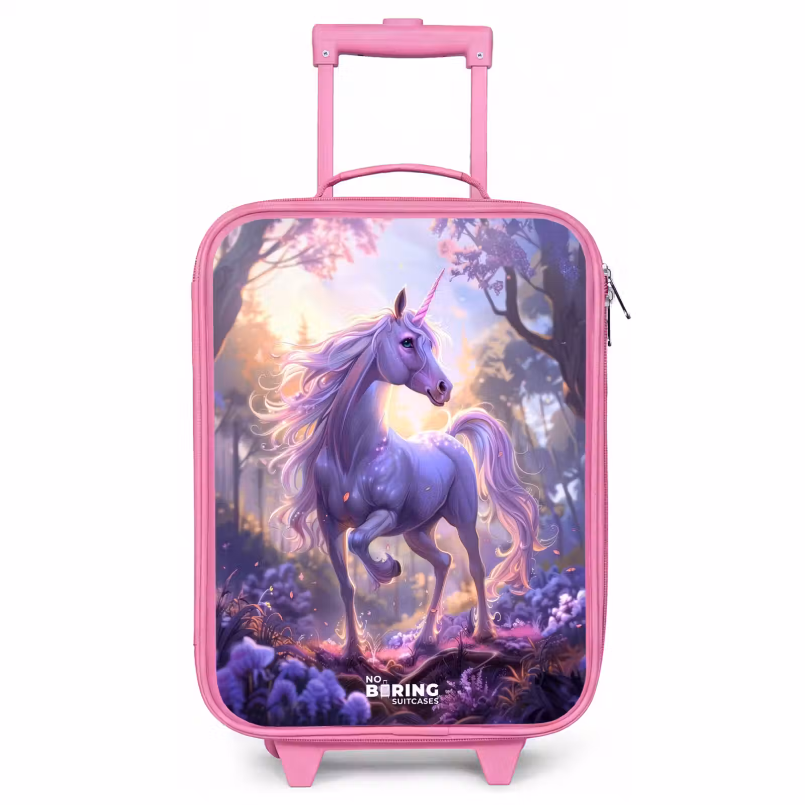 Children's suitcase - Pink - Portrait of a Unicorn among Purple Flowers — 1