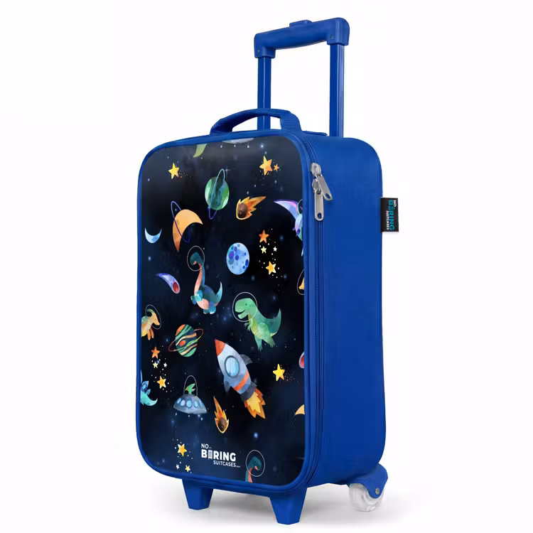 Children's suitcase - Blue - Dinosaurs and planets on a dark background — 5