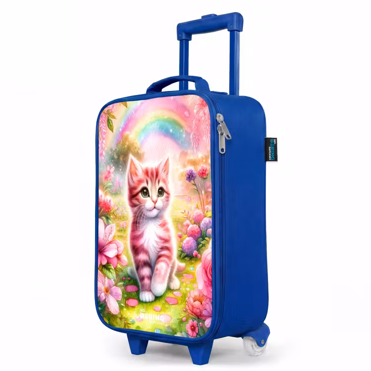 Children's suitcase - Blue - Kitten with rainbow and flowers — 5