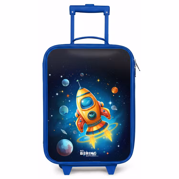 Children's suitcase - Blue - Orange rocket in the starry sky — 1
