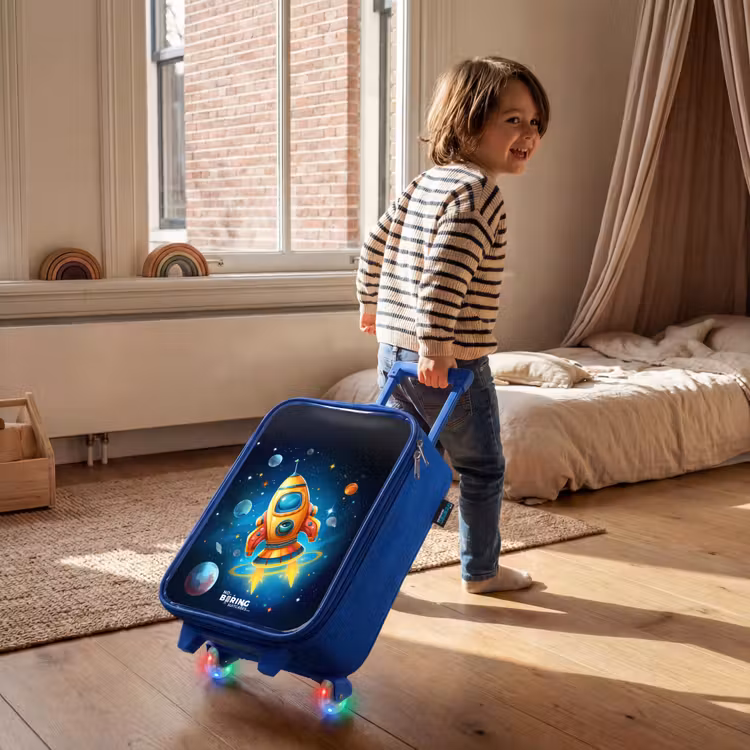 Children's suitcase - Blue - Orange rocket in the starry sky — 2