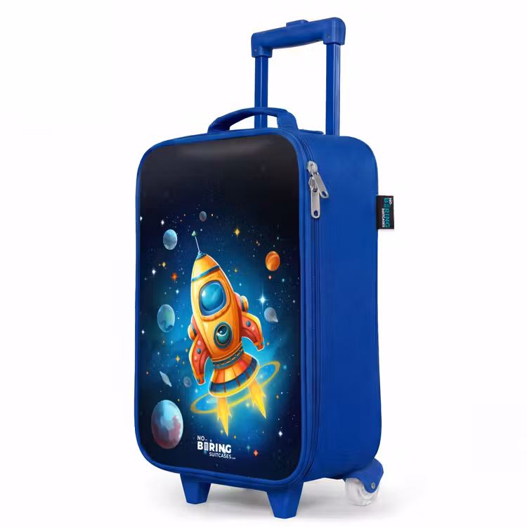 Children's suitcase - Blue - Orange rocket in the starry sky — 5