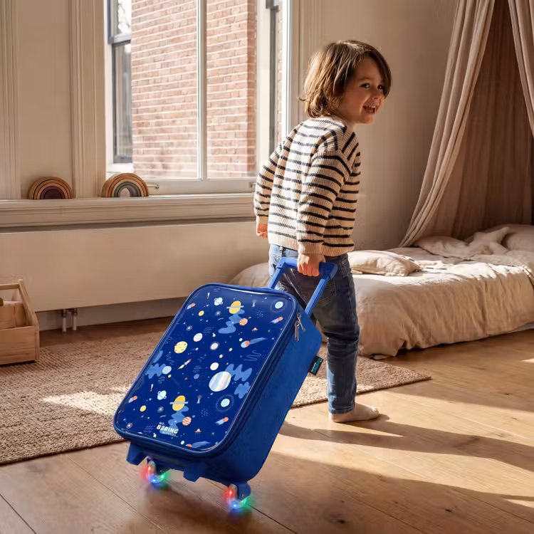Children's suitcase - Blue - Pattern of planets on a dark background — 2