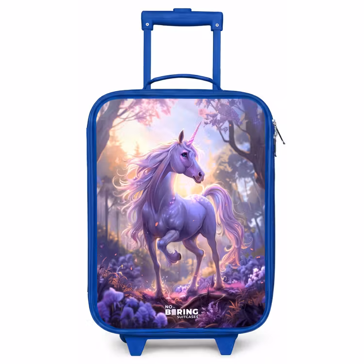 Children's suitcase - Blue - Portrait of a Unicorn among Purple Flowers — 1