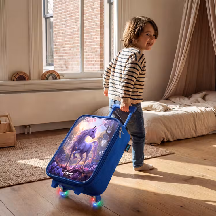 Children's suitcase - Blue - Portrait of a Unicorn among Purple Flowers — 2