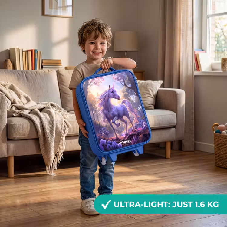 Children's suitcase - Blue - Portrait of a Unicorn among Purple Flowers — 3
