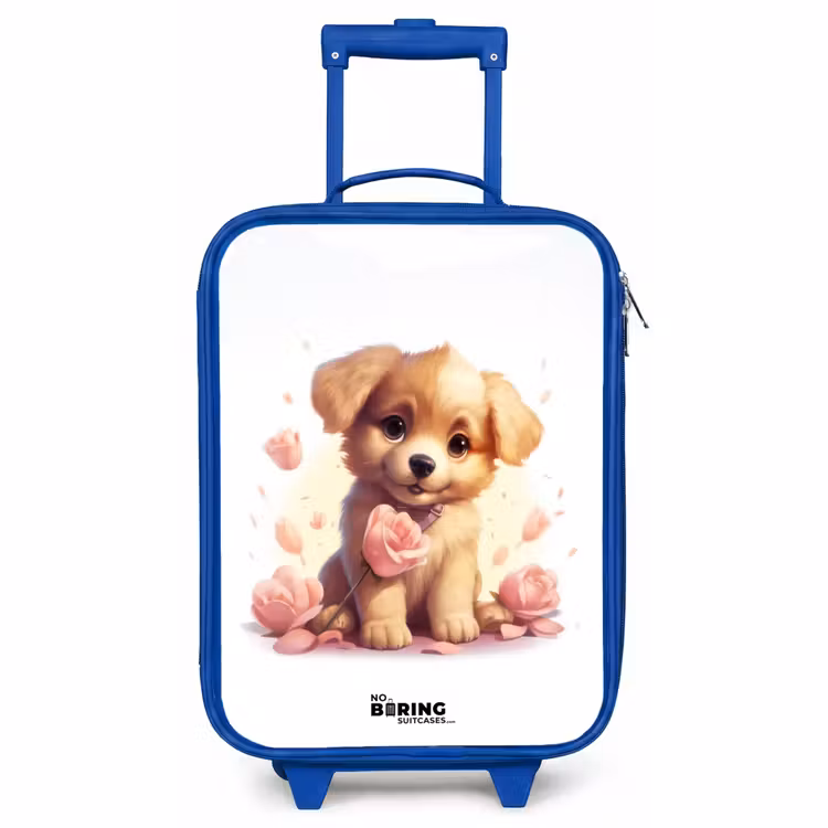Children's suitcase - Blue - Puppy with pink flowers — 1