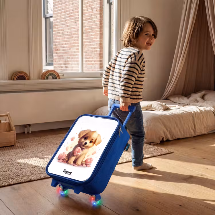 Children's suitcase - Blue - Puppy with pink flowers — 2