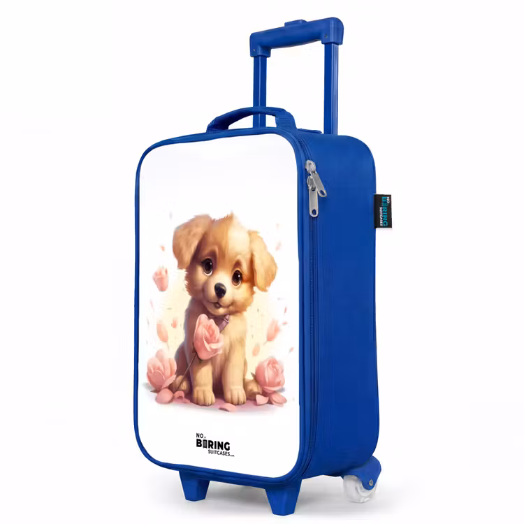 Children's suitcase - Blue - Puppy with pink flowers — 5