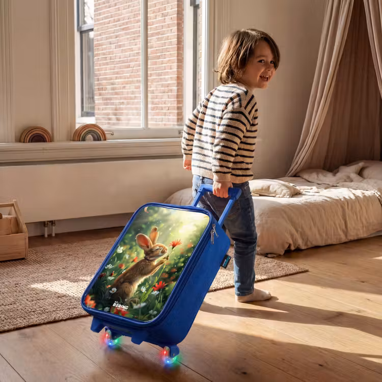 Children's suitcase - Blue - Side view of a rabbit with red flower — 2