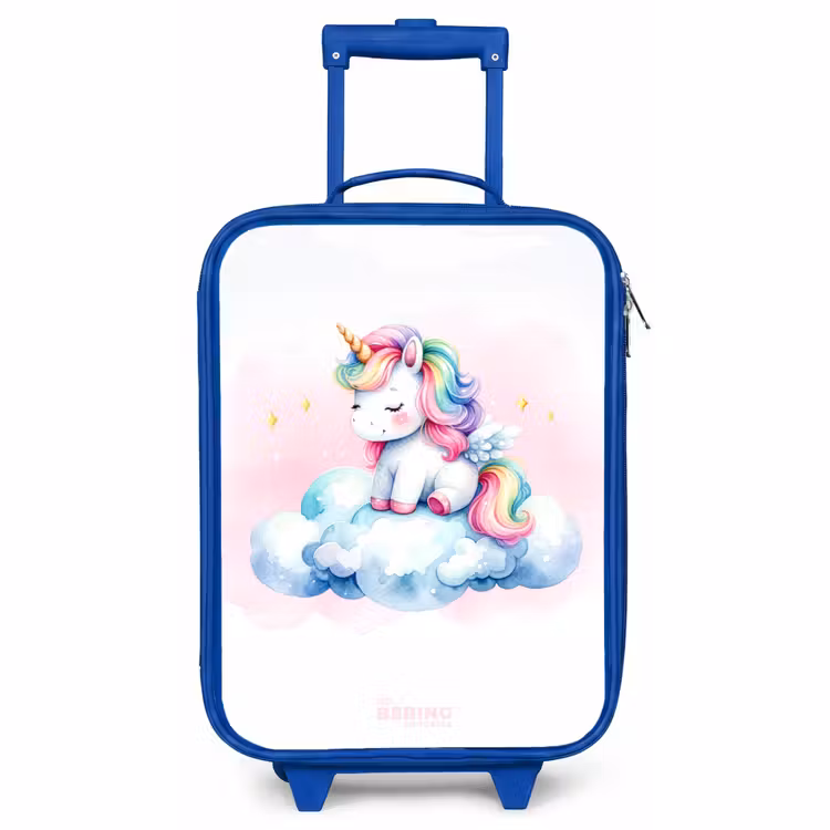 Children's suitcase - Blue - Unicorn with rainbow mane on a cloud — 1