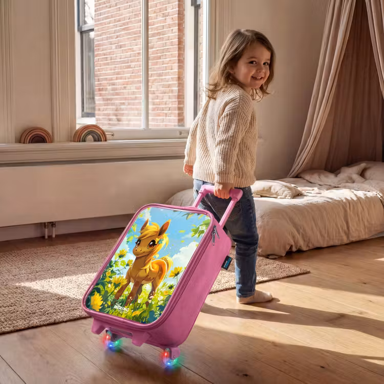 Children's suitcase - Pink - Brown bangs among yellow flowers — 2