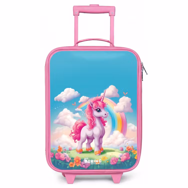 Children's suitcase - Pink - Cheerful unicorn at a rainbow — 1