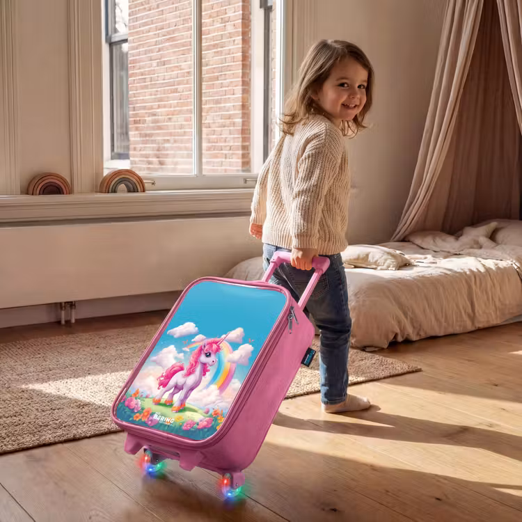 Children's suitcase - Pink - Cheerful unicorn at a rainbow — 2