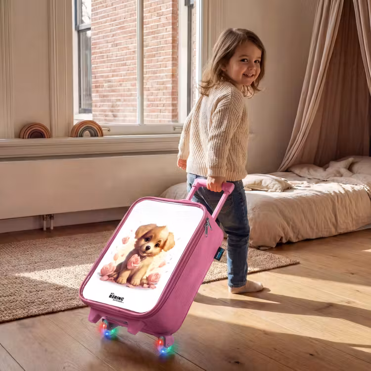 Children's suitcase - Pink - Puppy with pink flowers — 2
