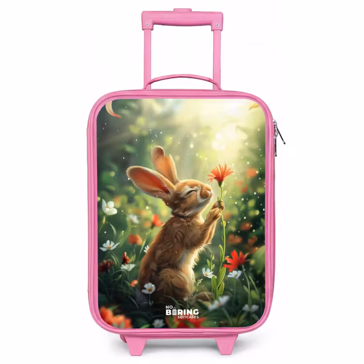 Children's suitcase - Pink - Side view of a rabbit with red flower — 1