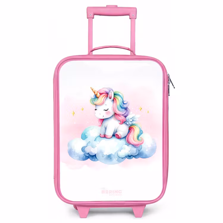Children's suitcase - Pink - Unicorn with rainbow mane on a cloud — 1