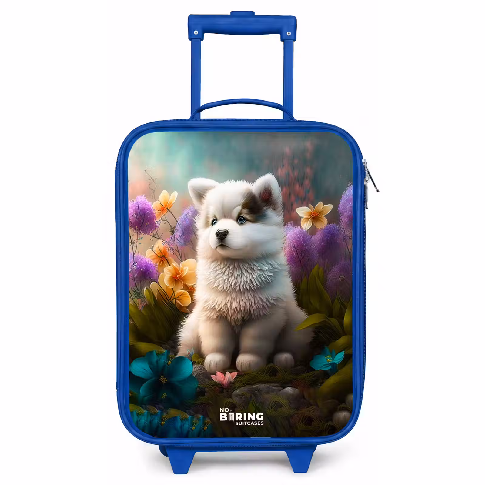 Children's suitcase - Blue - White puppy in a flower meadow — 1