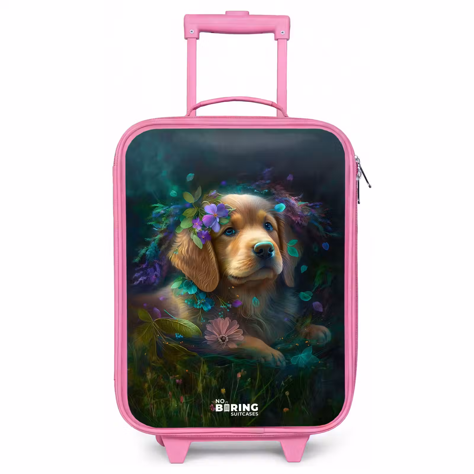 Children's suitcase - Pink - Brown dog among flowers — 1