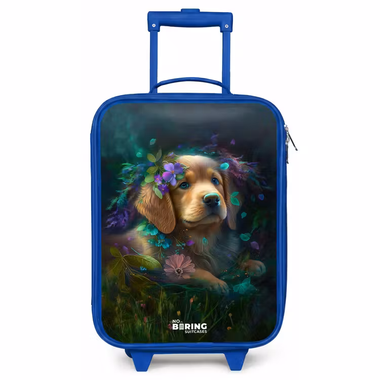Children's suitcase - Blue - Brown dog among flowers — 1
