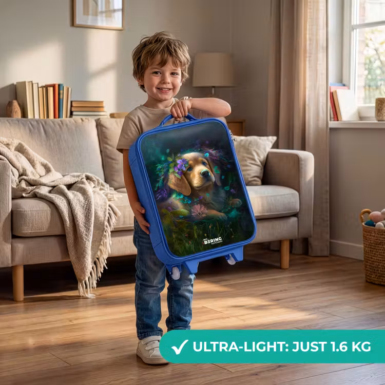 Children's suitcase - Blue - Brown dog among flowers — 3