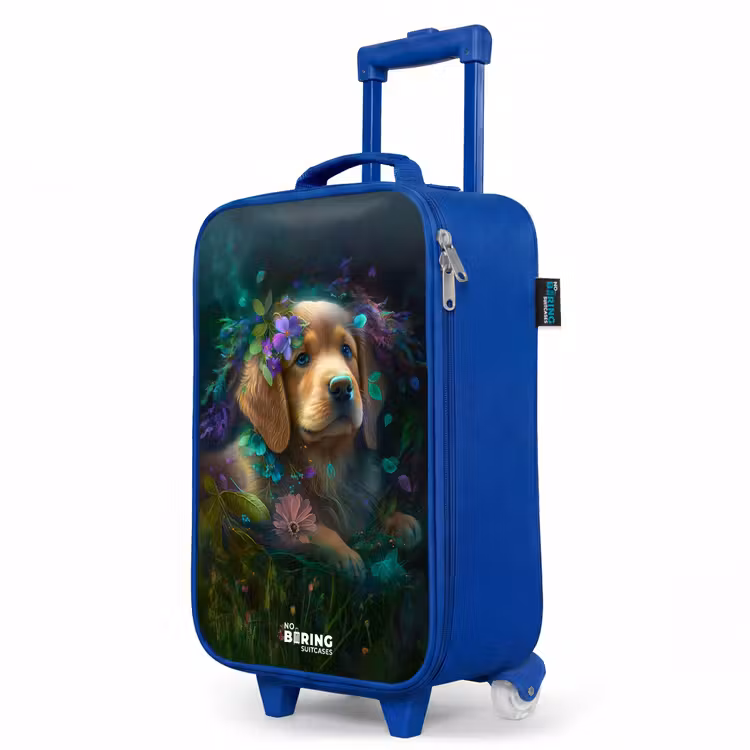 Children's suitcase - Blue - Brown dog among flowers — 5