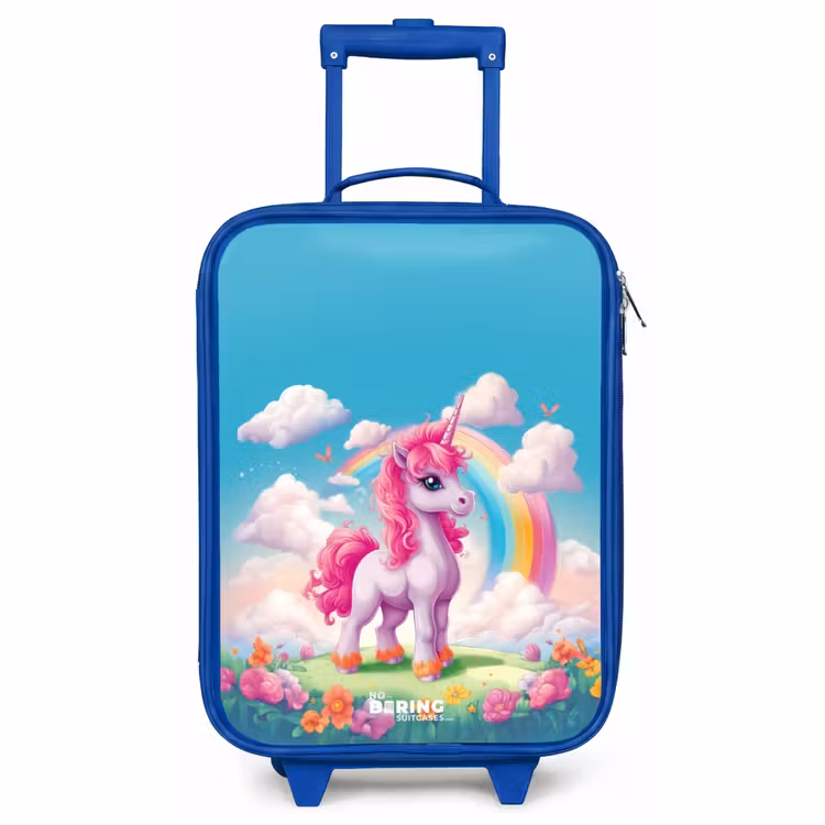 Children's suitcase - Blue - Cheerful unicorn at a rainbow — 1