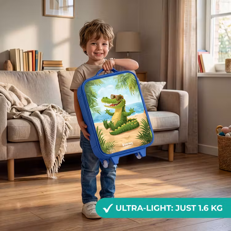 Children's suitcase - Blue - Crocodile with sunglasses relaxes on beach — 3