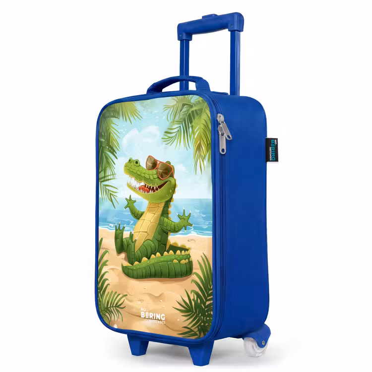 Children's suitcase - Blue - Crocodile with sunglasses relaxes on beach — 5