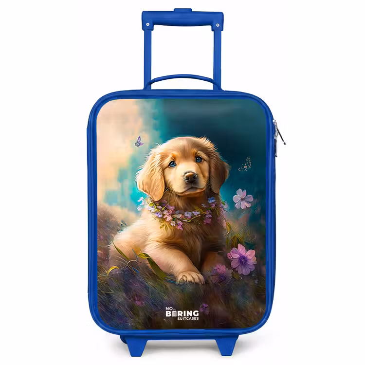 Children's suitcase - Blue - Golden puppy in the grass — 1