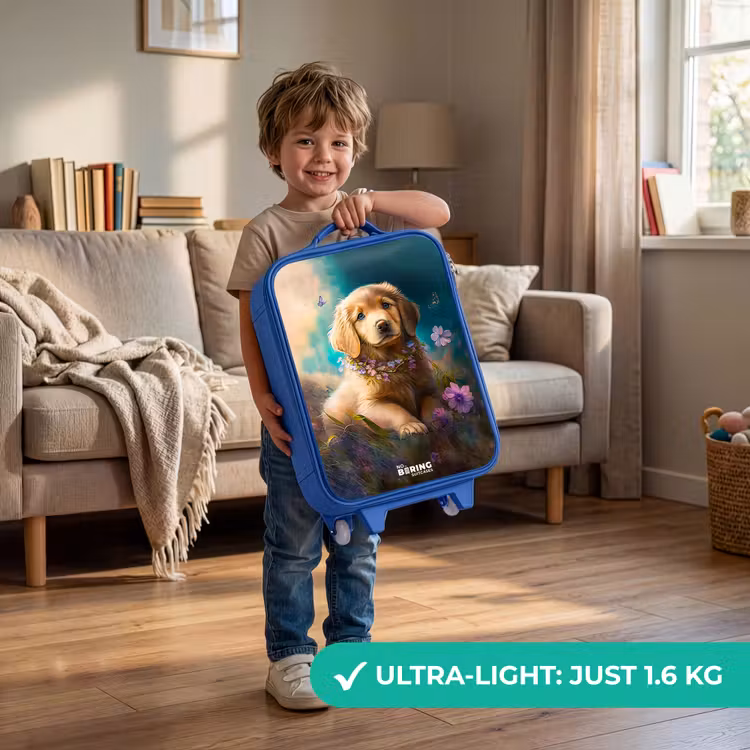 Children's suitcase - Blue - Golden puppy in the grass — 3