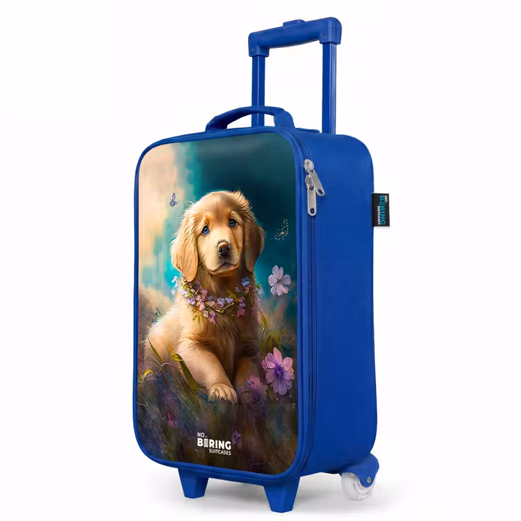 Children's suitcase - Blue - Golden puppy in the grass — 5