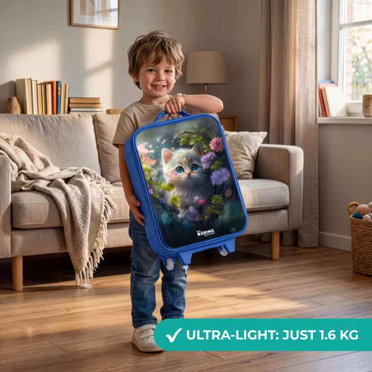 Children's suitcase - Blue - Kitten hiding behind flowers — 3
