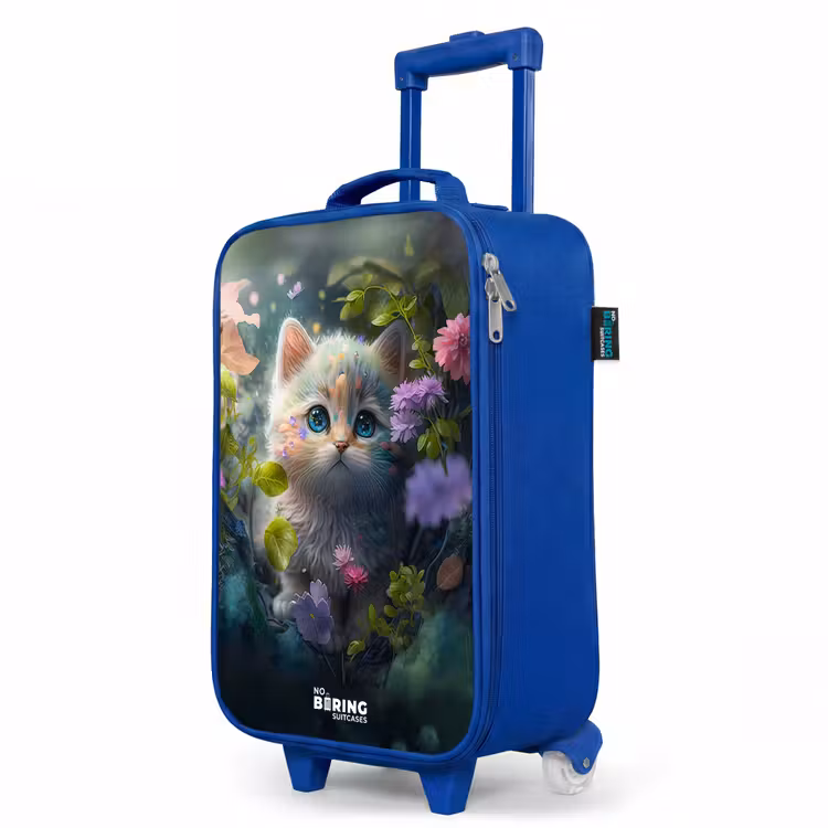 Children's suitcase - Blue - Kitten hiding behind flowers — 5