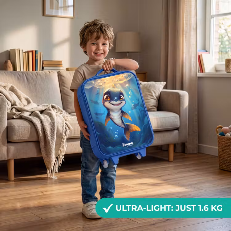 Children's suitcase - Blue - Shark with face in the water — 3
