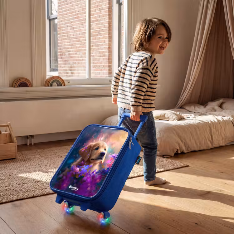 Children's suitcase - Blue - Young dog among brightly colored flowers — 2
