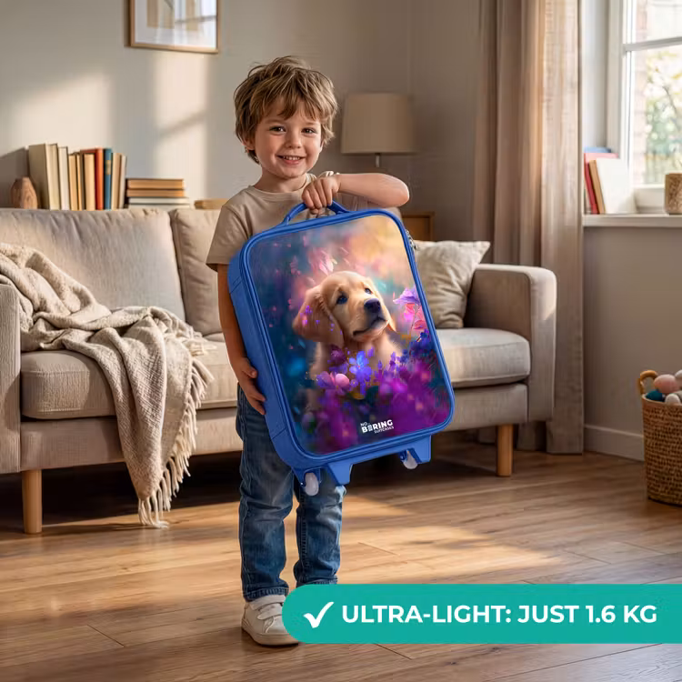 Children's suitcase - Blue - Young dog among brightly colored flowers — 3