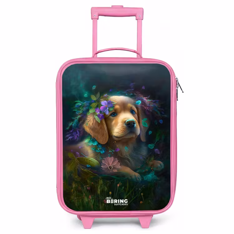 Children's suitcase - Pink - Brown dog among flowers — 1