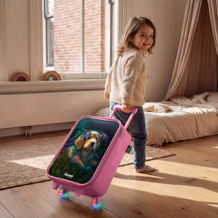 Children's suitcase - Pink - Brown dog among flowers — 2