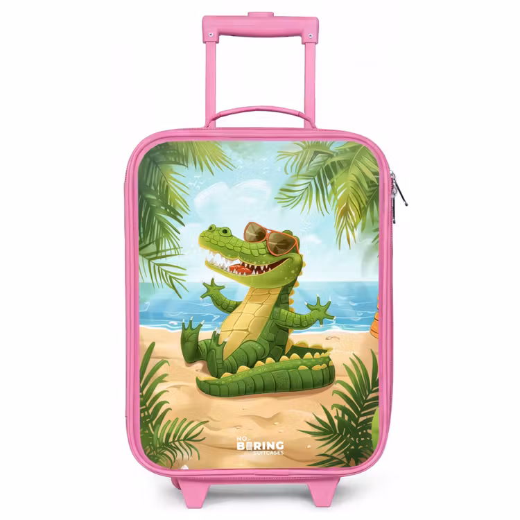 Children's suitcase - Pink - Crocodile with sunglasses relaxes on beach — 1