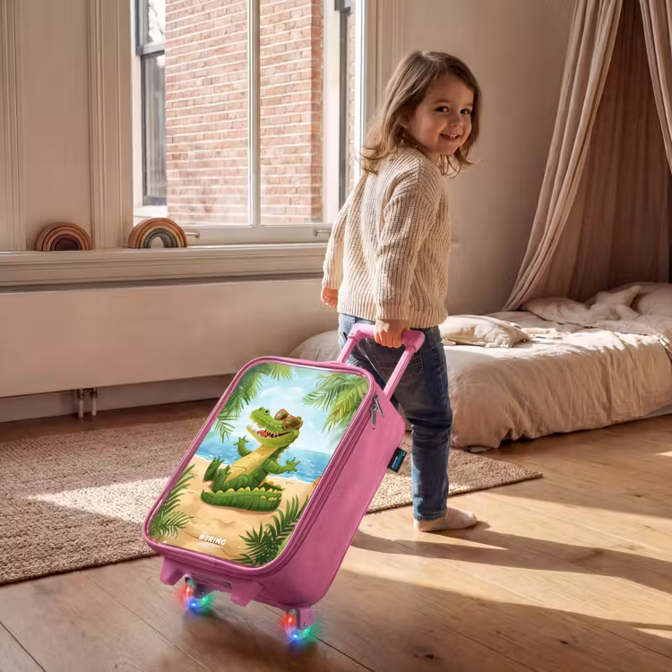 Children's suitcase - Pink - Crocodile with sunglasses relaxes on beach — 2