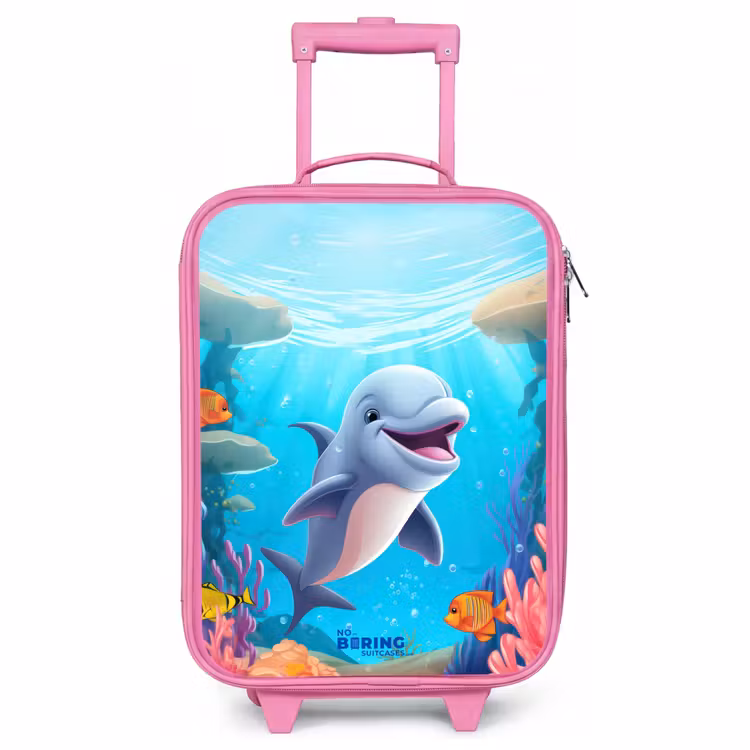 Children's suitcase - Pink - Dolphin with tropical fish and coral — 1