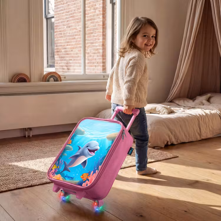 Children's suitcase - Pink - Dolphin with tropical fish and coral — 2