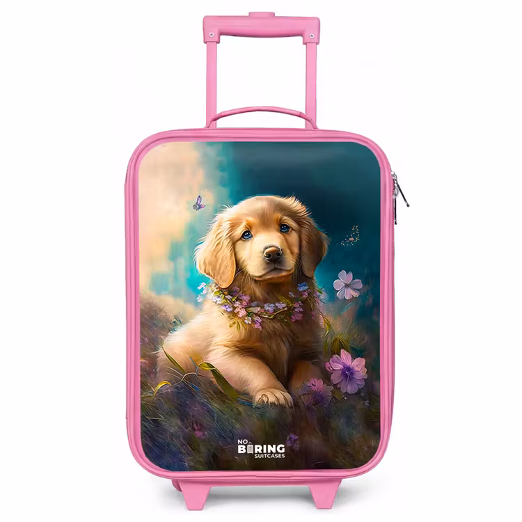 Children's suitcase - Pink - Golden puppy in the grass — 1