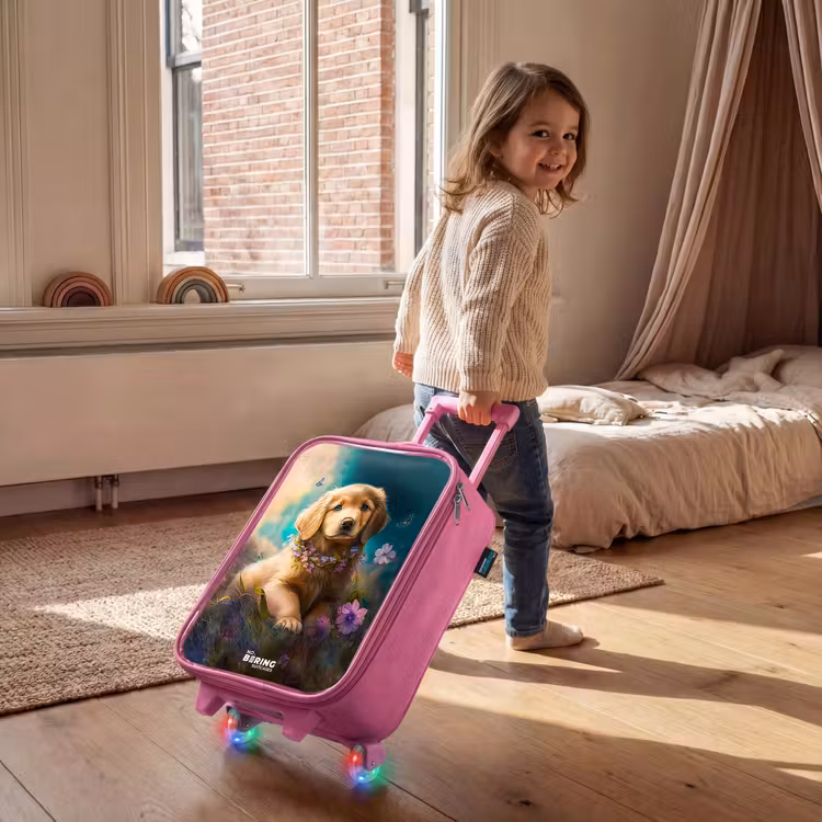 Children's suitcase - Pink - Golden puppy in the grass — 2