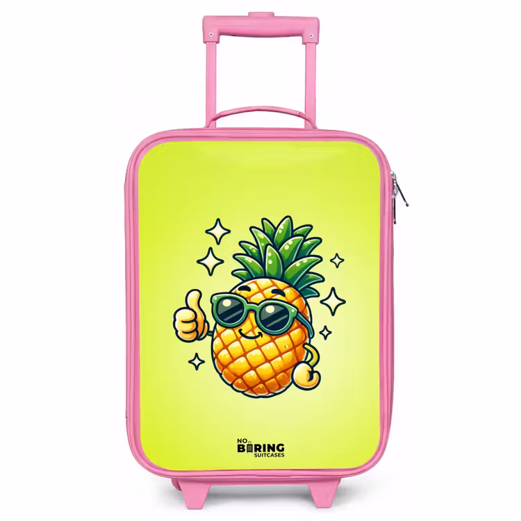 Children's suitcase - Pink - Happy pineapple with green background — 1