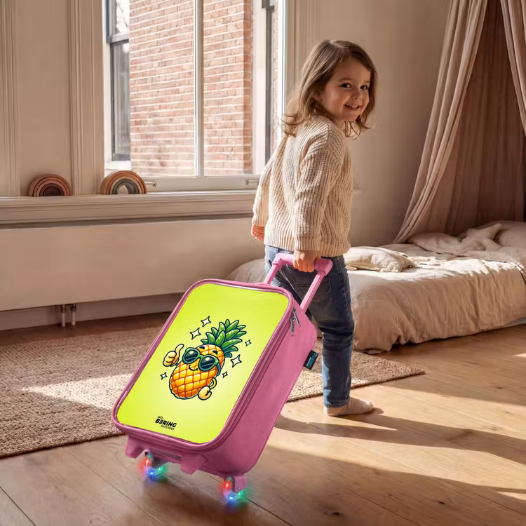 Children's suitcase - Pink - Happy pineapple with green background — 2